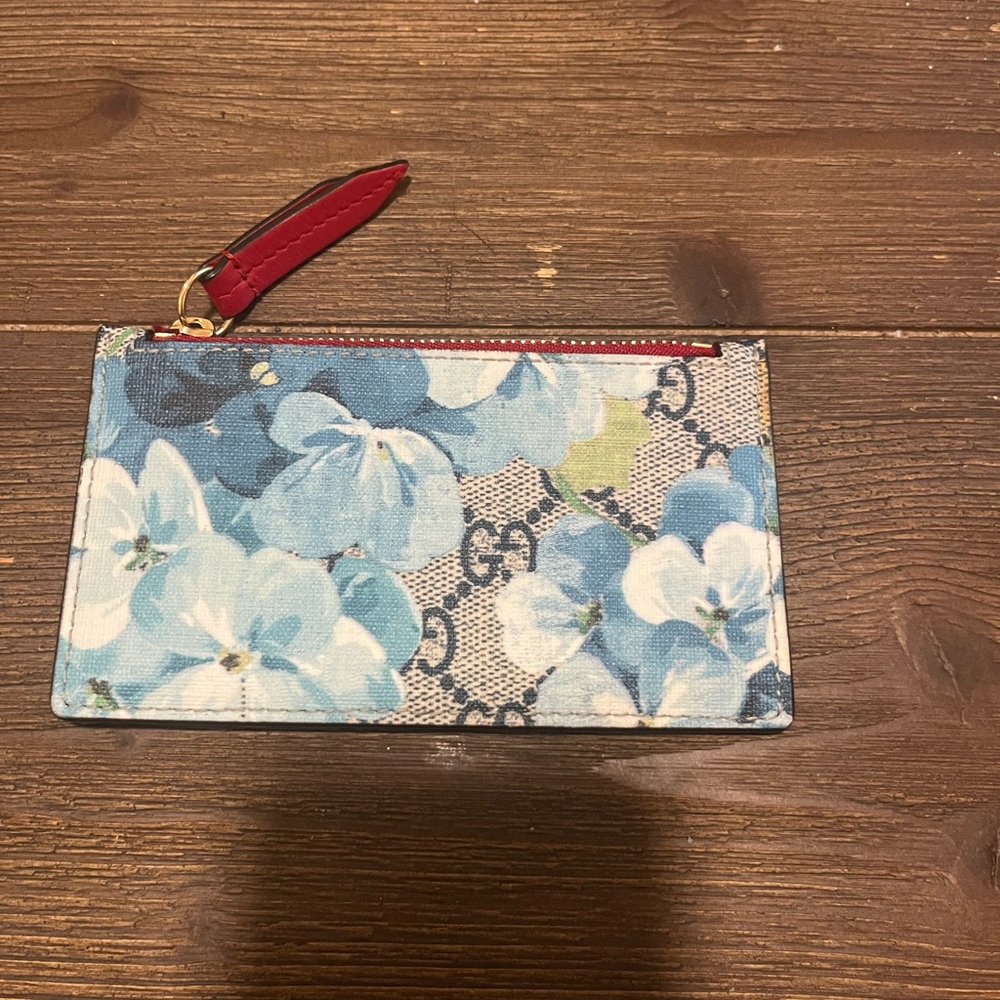 Gucci Blue Floral Clutch with Red Accents